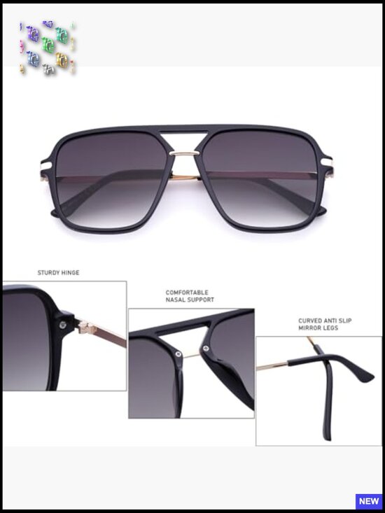 Retro Square Tinted Lens Aviator Sunglasses Trendy Unisex UV400 Protection main image 5
